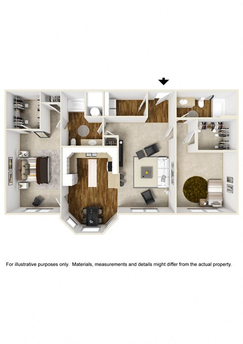 Floor plan for 2 beds, 2 baths, 1322 sqft